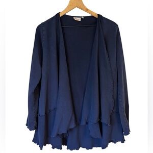 Prairie Cotton Navy Blue Cascade Open Long Sleeve Cardigan Sweater Sz Small